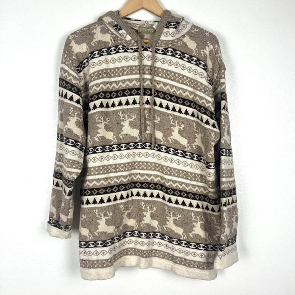 VTG Y2K‎ Liz Claiborne Womens L Sweater Hooded Pullover Fair Isle Cabin Nordic